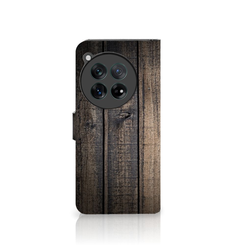 OnePlus 12 Book Style Case Steigerhout met robuuste uitstraling en duurzame bescherming 🪵
