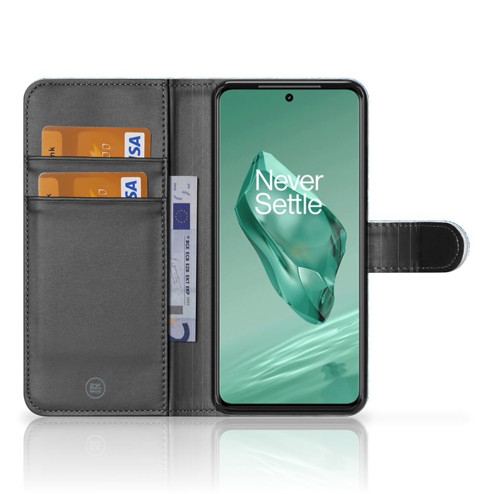 OnePlus 12 Book Style Case Wood Blue boekhoes binnenzijde kaartvakken