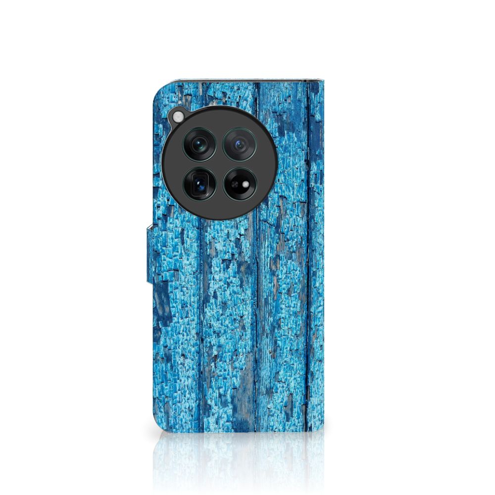 OnePlus 12 Book Style Case Wood Blue boekhoes blauwe hout bovenaanzicht