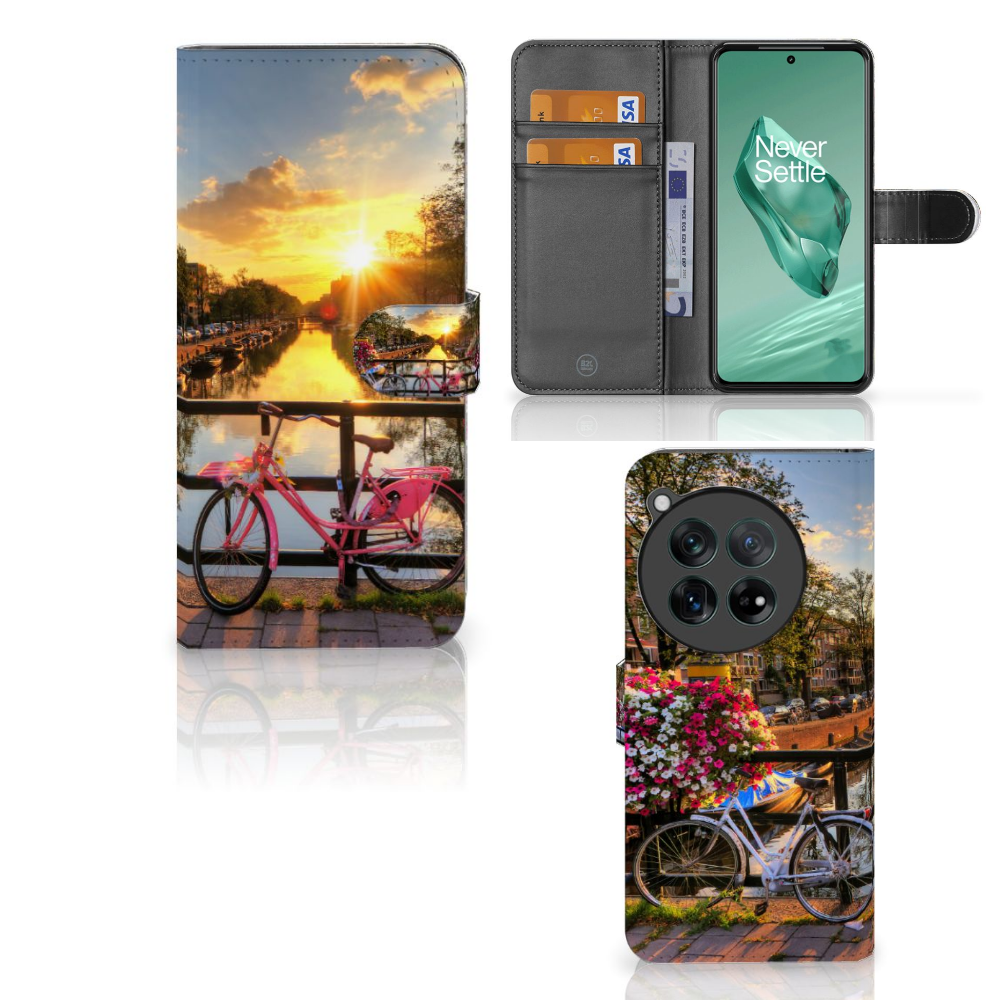 OnePlus 12 Flip Cover Amsterdamse Grachten telefoonhoesje ontwerp Amsterdamse grachten aanzicht