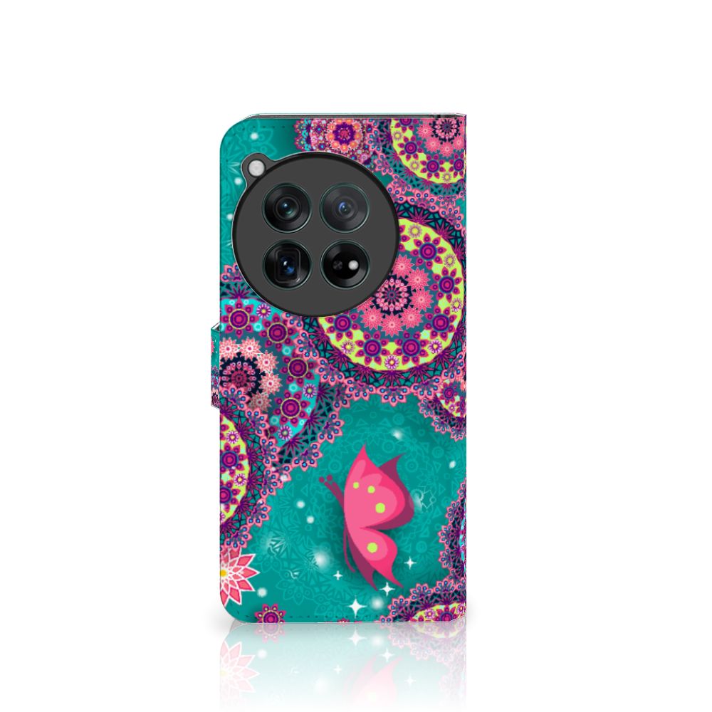 OnePlus 12 Hoesje Cirkels en Vlinders bookstyle case design mandala cirkels vlinders