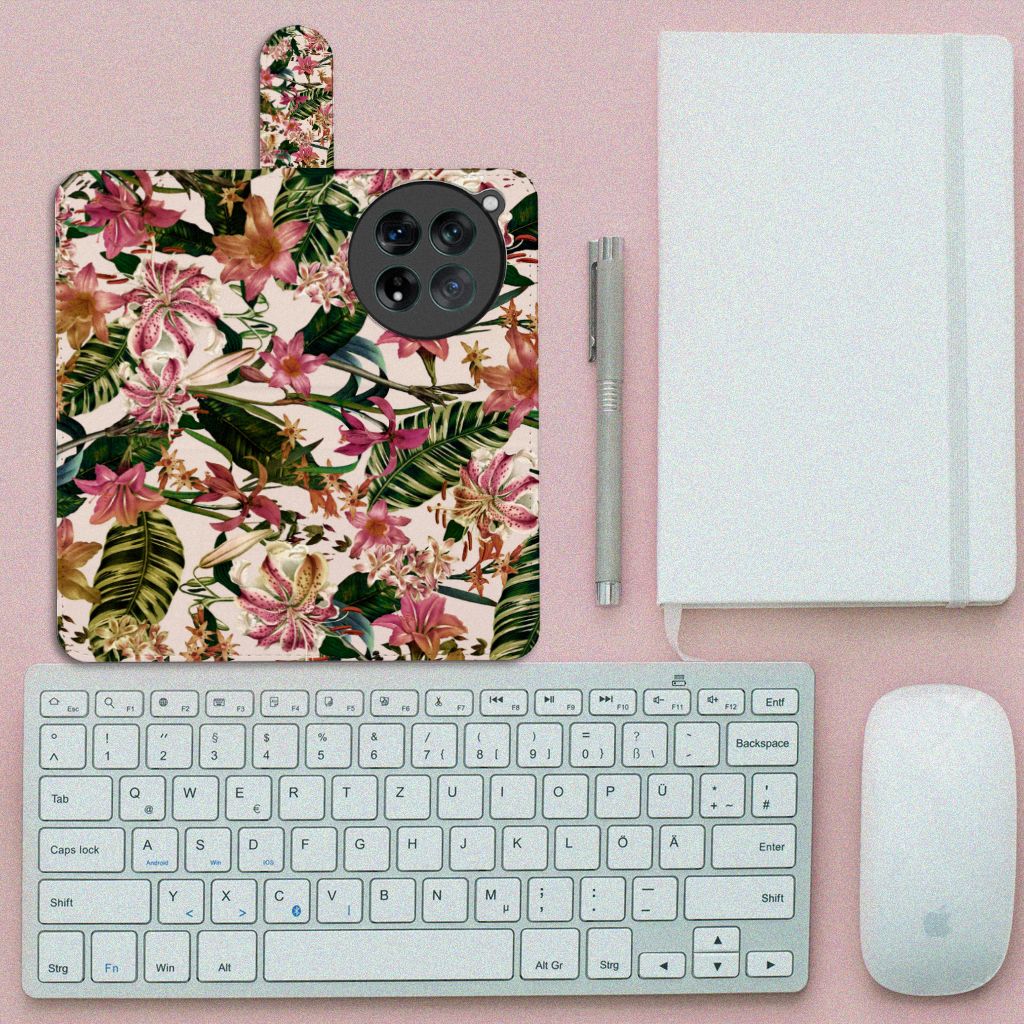 OnePlus 12 Hoesje Flowers boekcase bloemen blad design bovenaanzicht