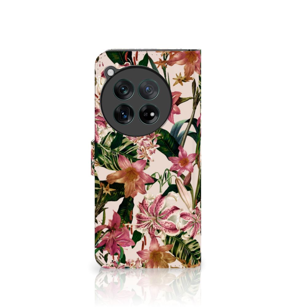 OnePlus 12 Hoesje Flowers telefoonhoesje bloemen groen aanzicht