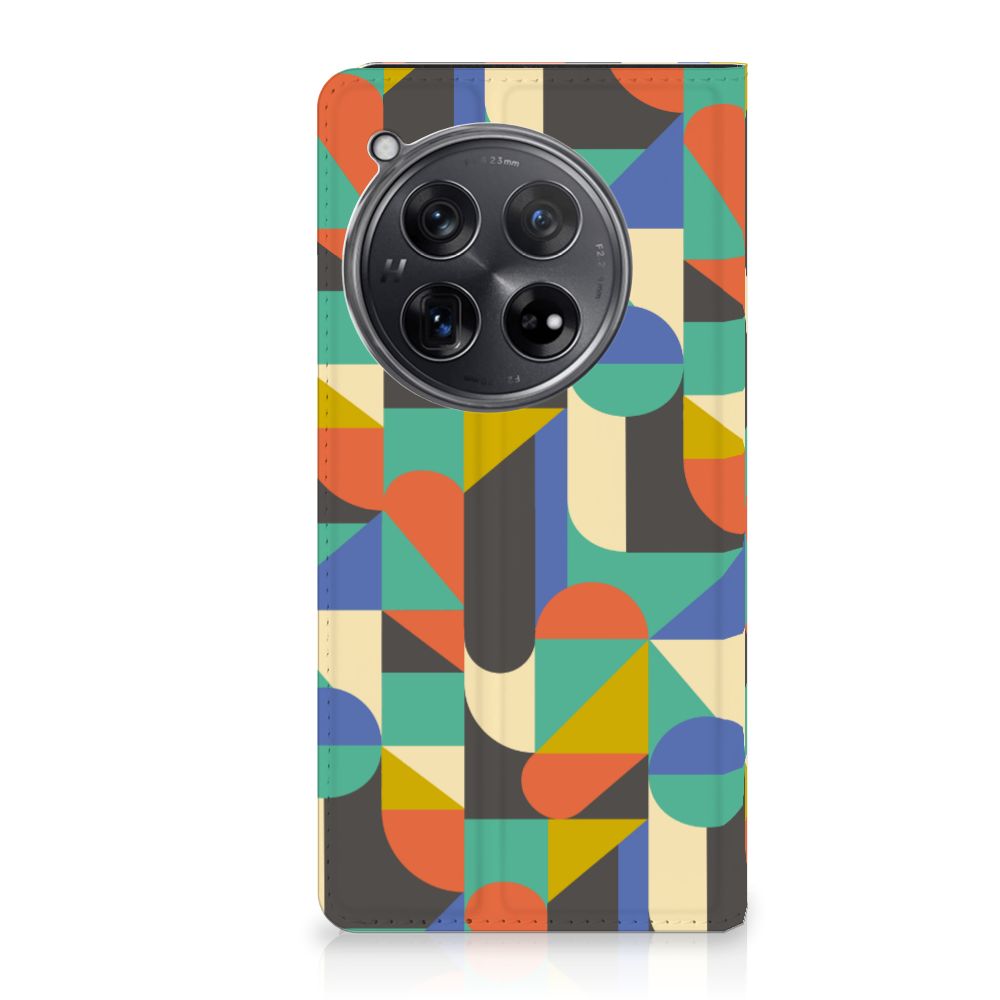 OnePlus 12 Hoesje met Magneet Funky Retro design kleurrijk aanzicht