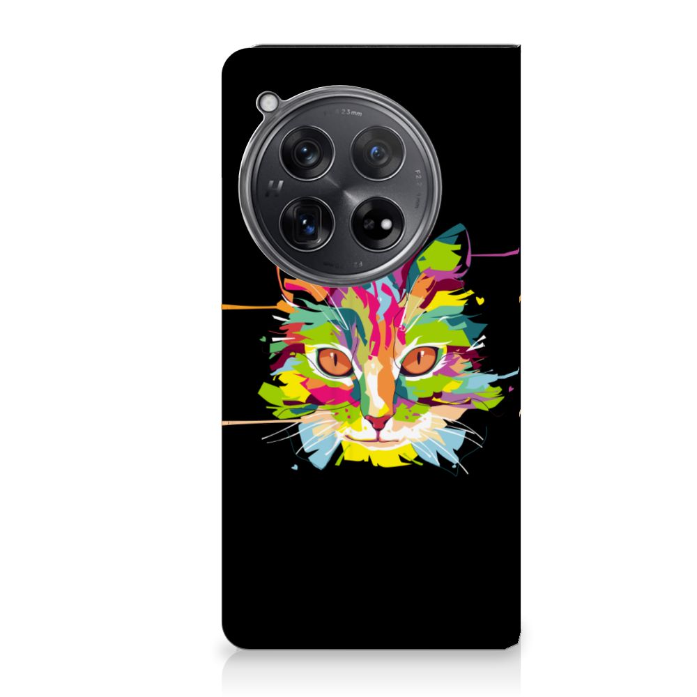 OnePlus 12 Magnet Case Cat Color met kleurrijk kattendesign, perfect cadeau voor stijl en bescherming.