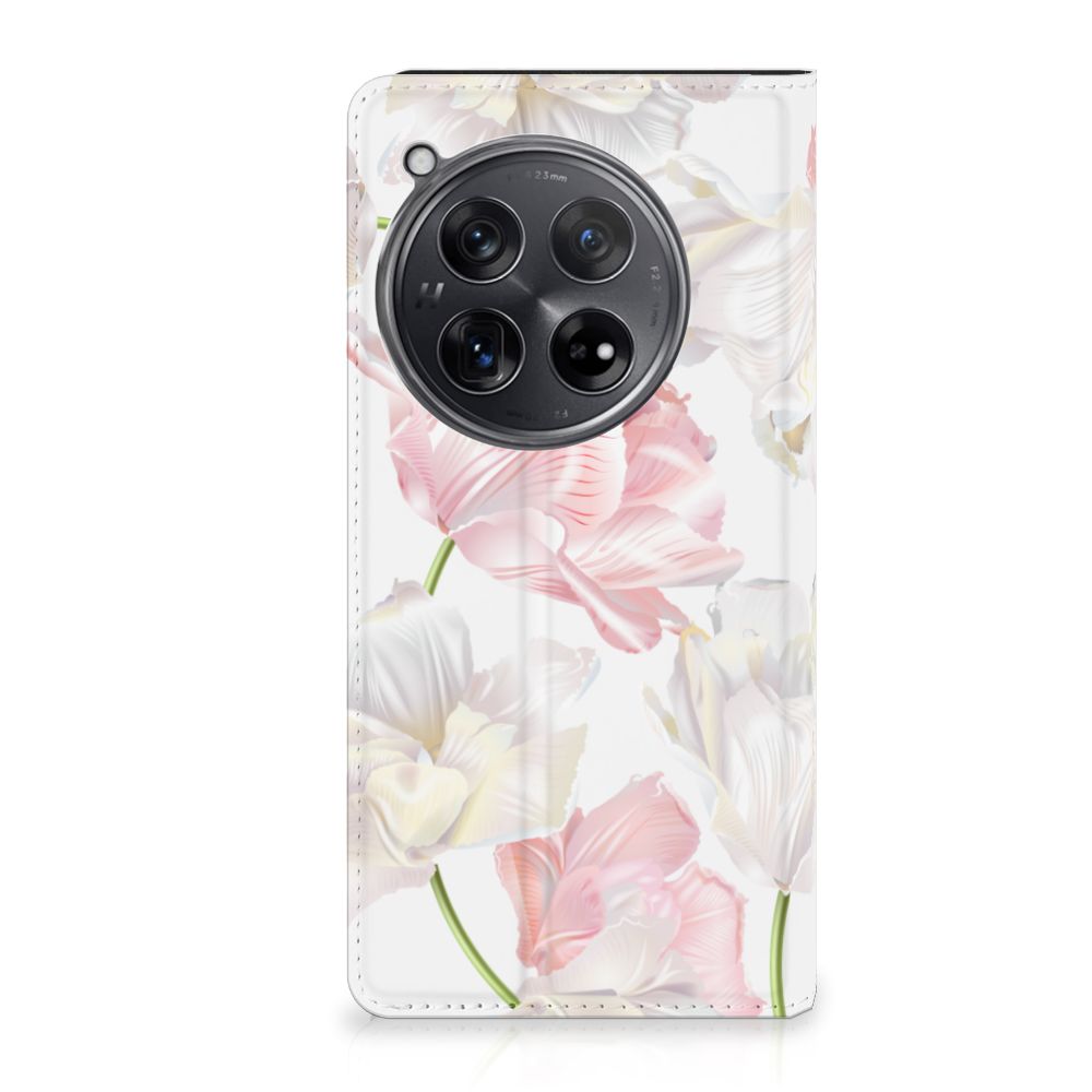 OnePlus 12 Smart Cover Lovely Flowers met roze en witte bloemen voor bescherming en een stijlvolle uitstraling 🌸.