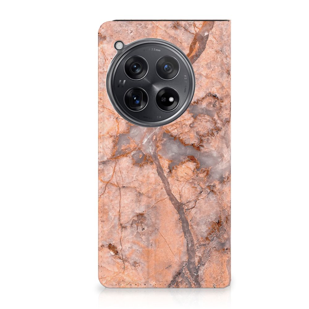 OnePlus 12 Standcase Marmer Oranje hoesje marmer oranje voorkant