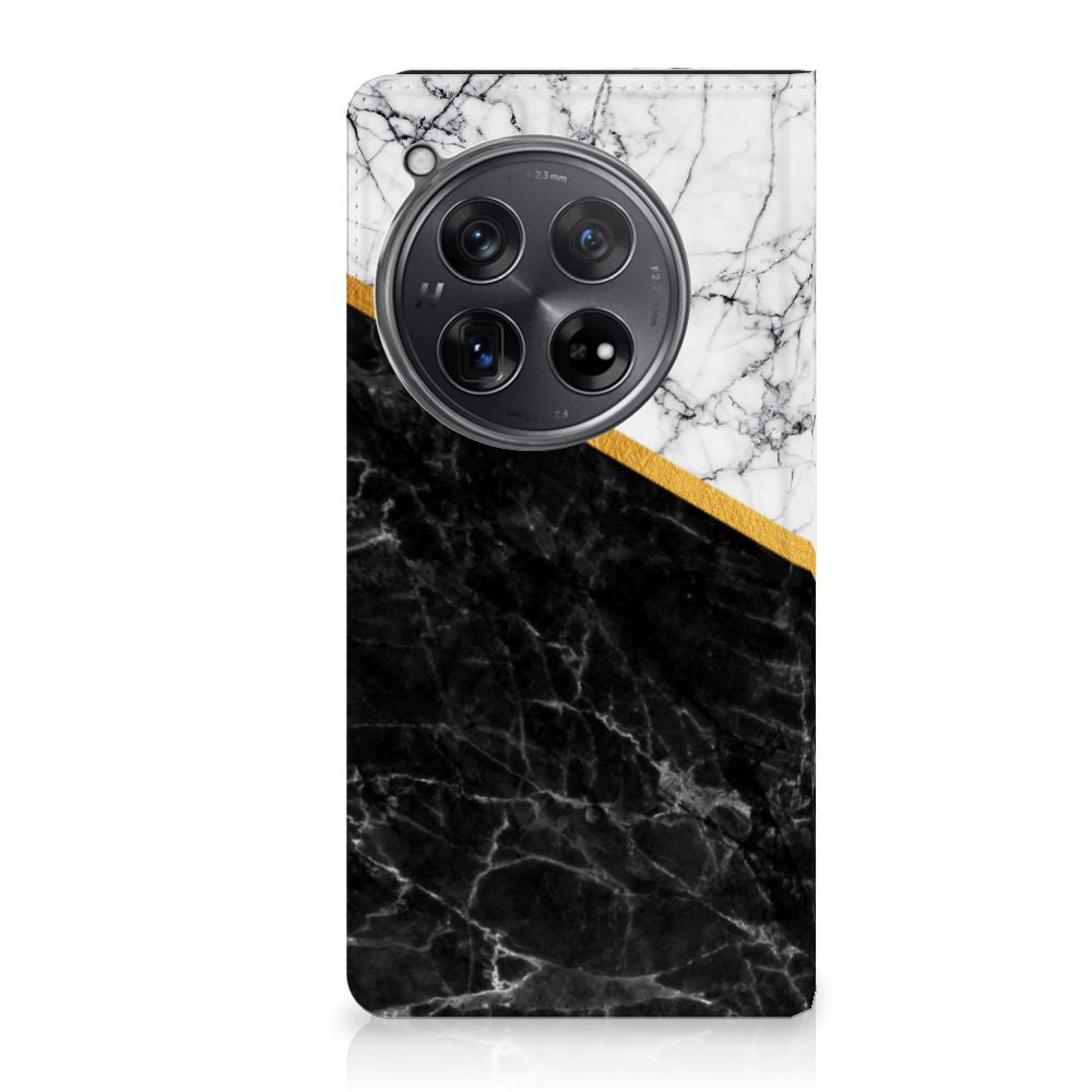 OnePlus 12 Standcase Marmer Wit Zwart design marmer hoesje aanzicht