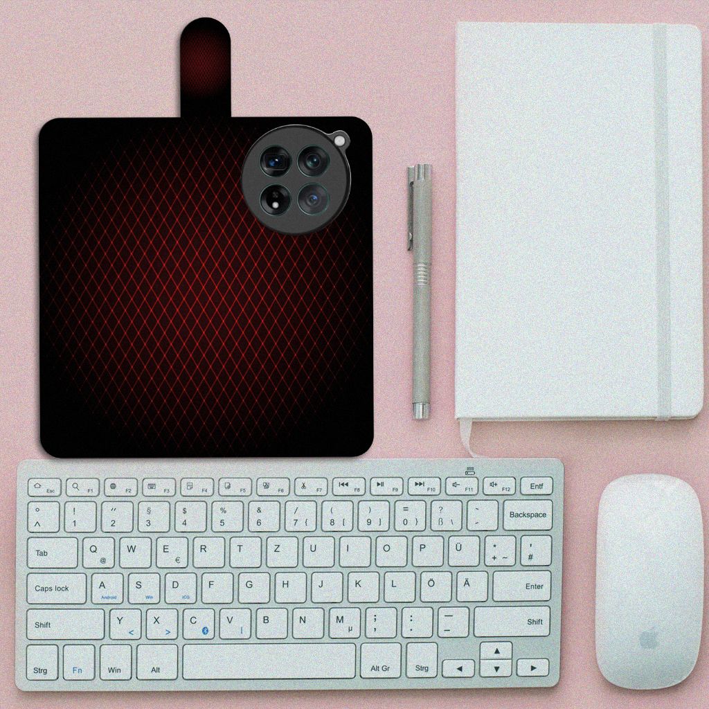 OnePlus 12 Telefoon Hoesje Geruit Rood design minimalistisch aanzicht