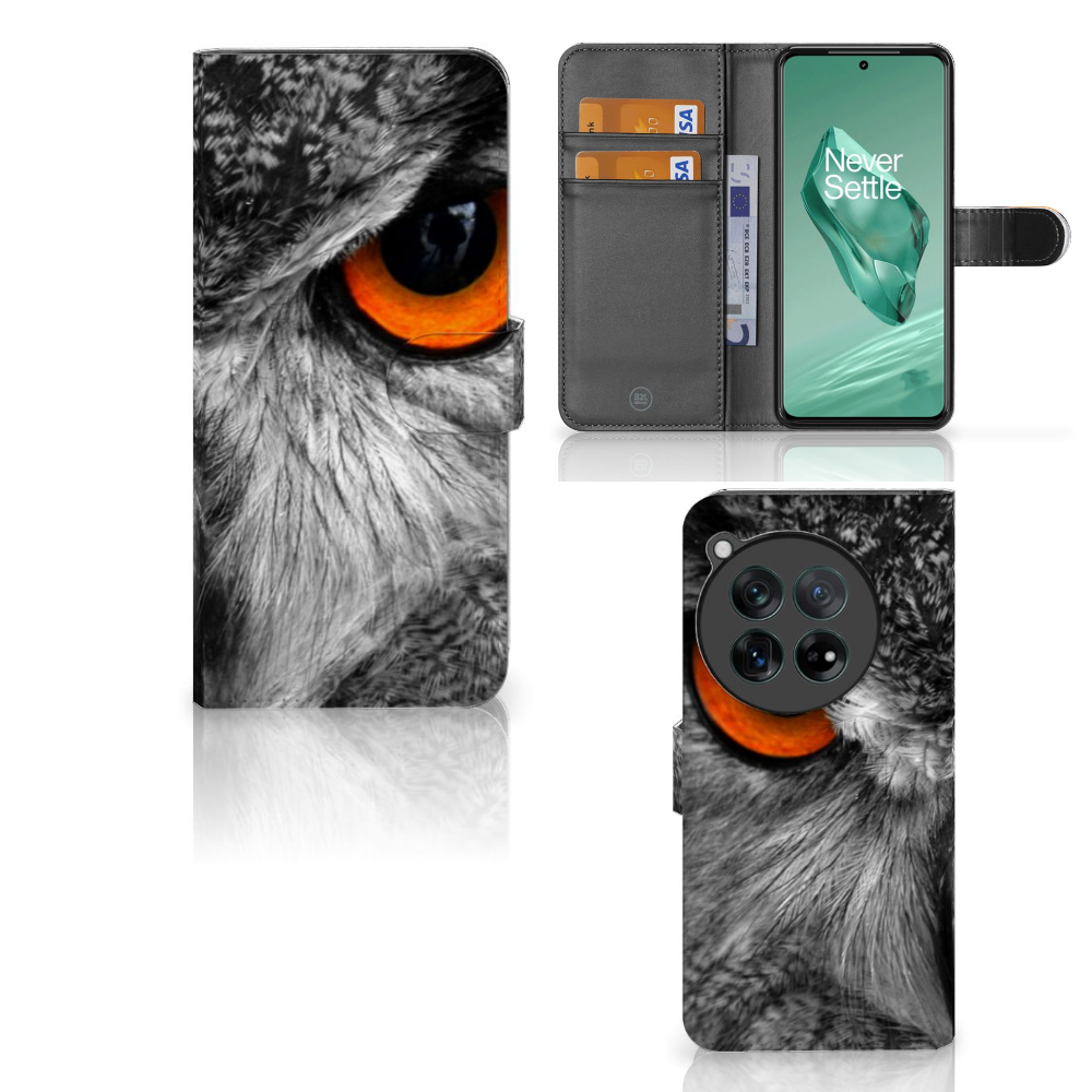 OnePlus 12 Telefoonhoesje met Pasjes Uil uil design voorkant zijkant