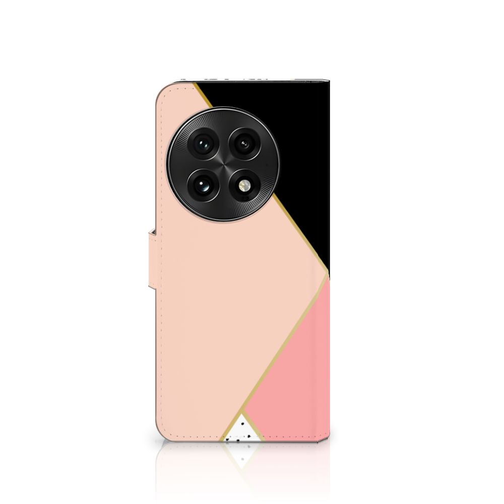 OnePlus 13 Book Case Zwart Roze Vormen bookcase geometrisch design zijaanzicht