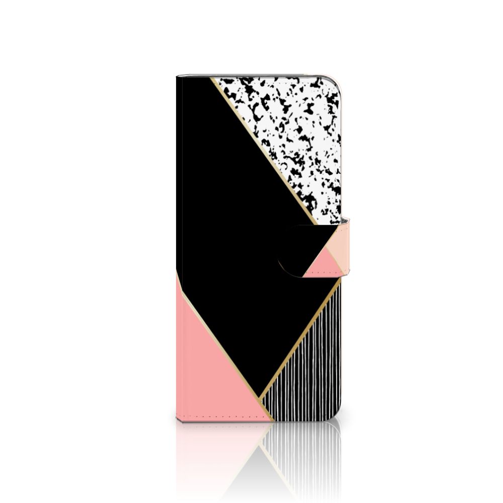 OnePlus 13 Book Case Zwart Roze Vormen bookcase geometrisch zwart roze vooraanzicht