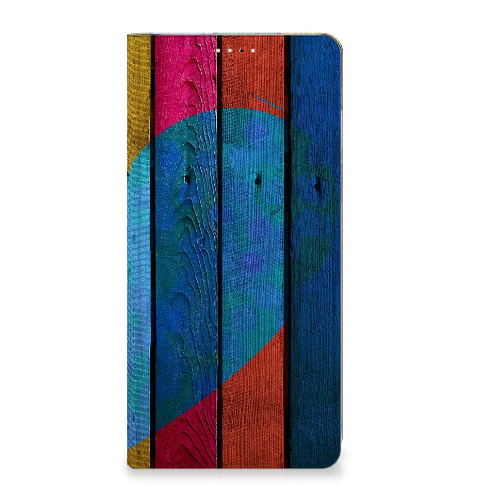 OnePlus 13 Book Wallet Case Wood Heart Cadeau voor je Vriend design houtkleurig aanzicht