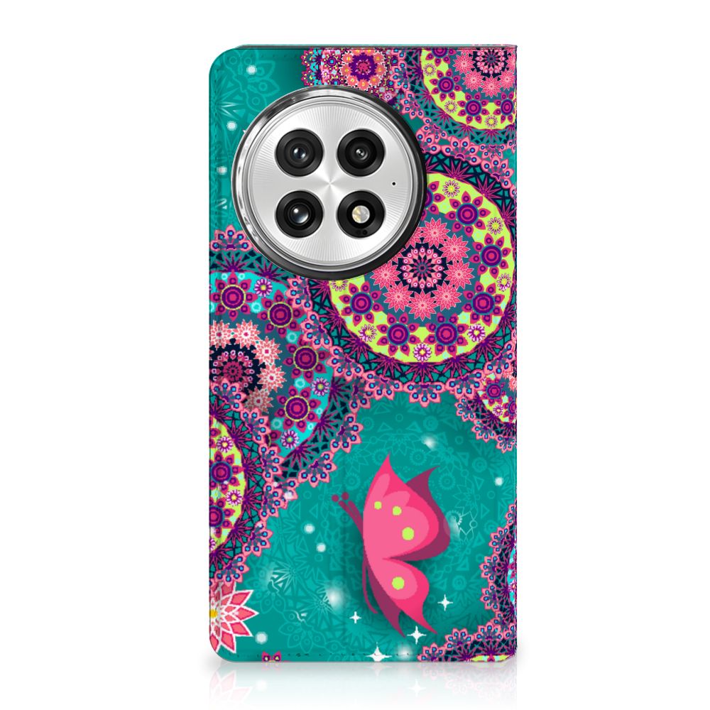 OnePlus 13 Bookcase Cirkels en Vlinders hoesje kleurrijk design voorkant