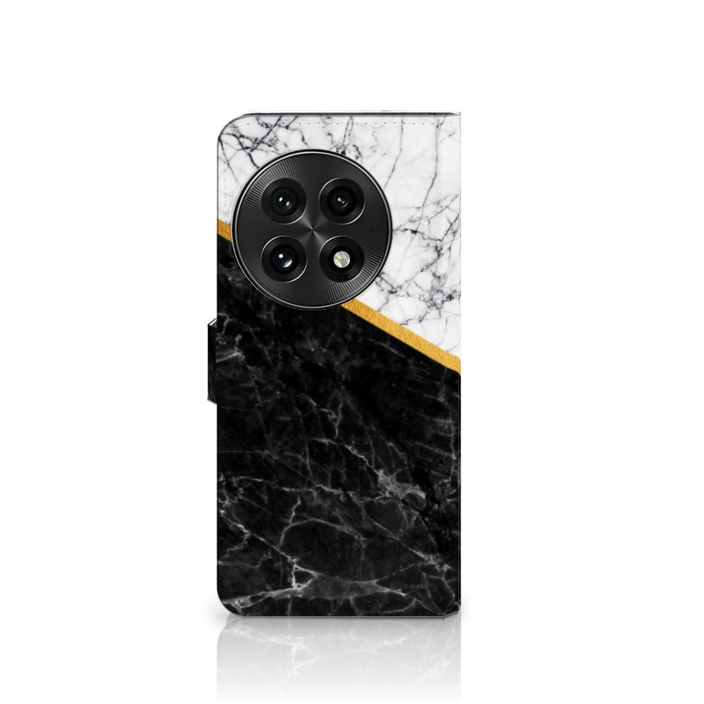 OnePlus 13 Bookcase Marmer Wit Zwart origineel cadeau man design marmer zwart wit aanzicht