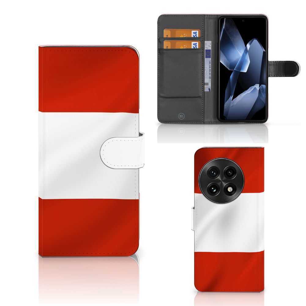 OnePlus 13 Bookstyle Case Oostenrijk vlag design front achterkant binnenzijde