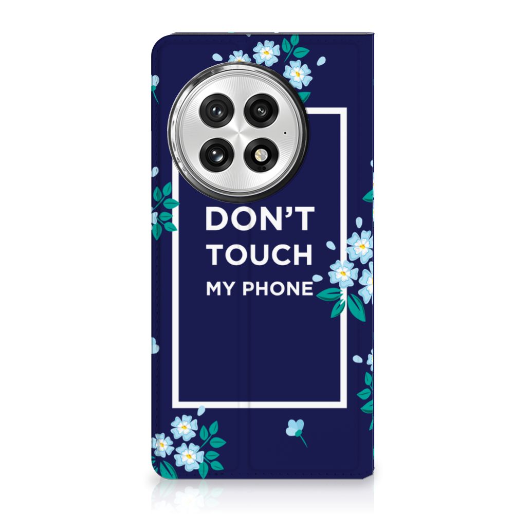 OnePlus 13 Design Case Flowers Blue DTMP voorkant hoesje met bloemen en tekst