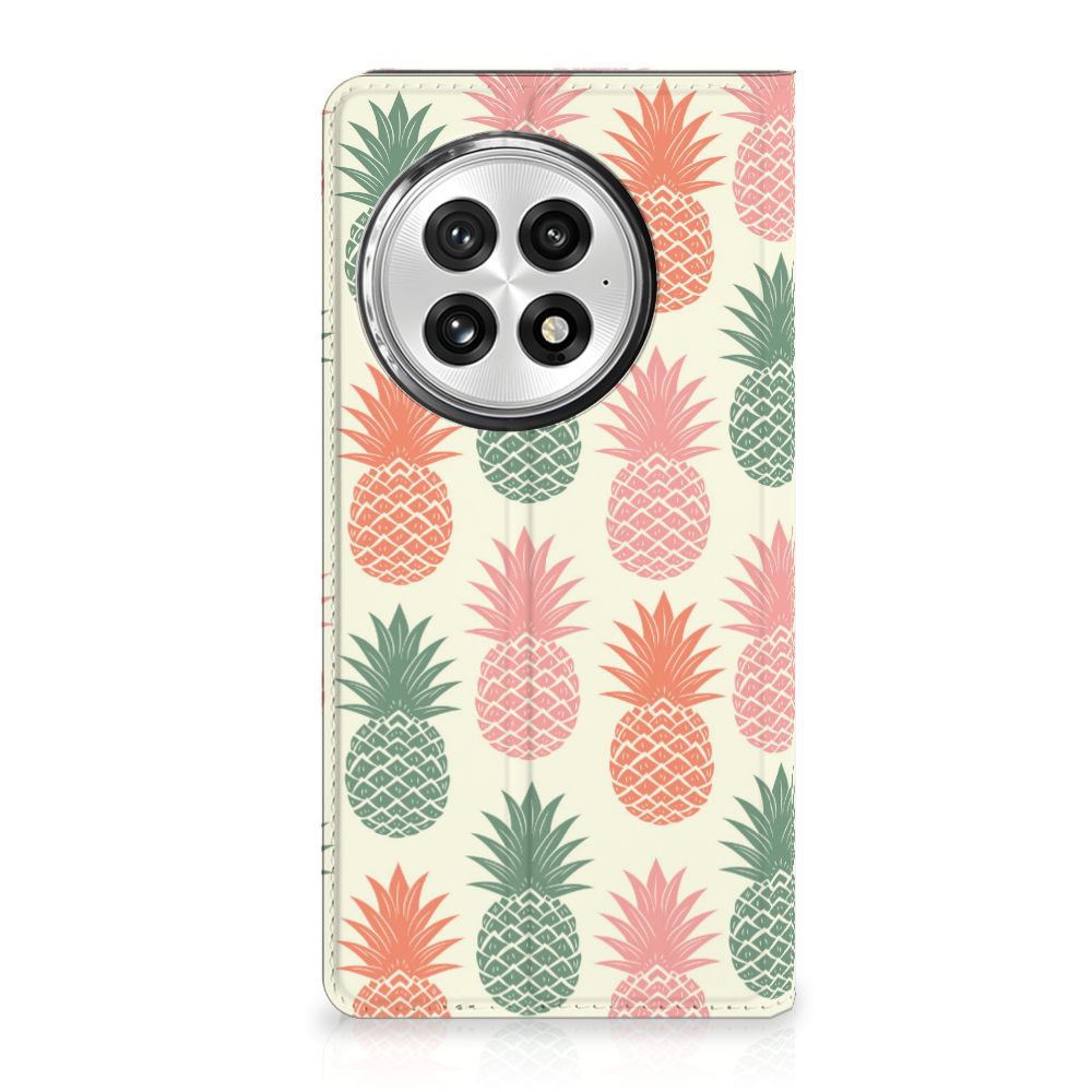 OnePlus 13 Flip Style Cover Ananas telefoonhoesje ananas design voorkant
