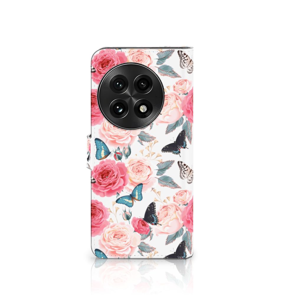OnePlus 13 Hoesje Butterfly Roses bookhoesje design rozen vlinders aanzicht