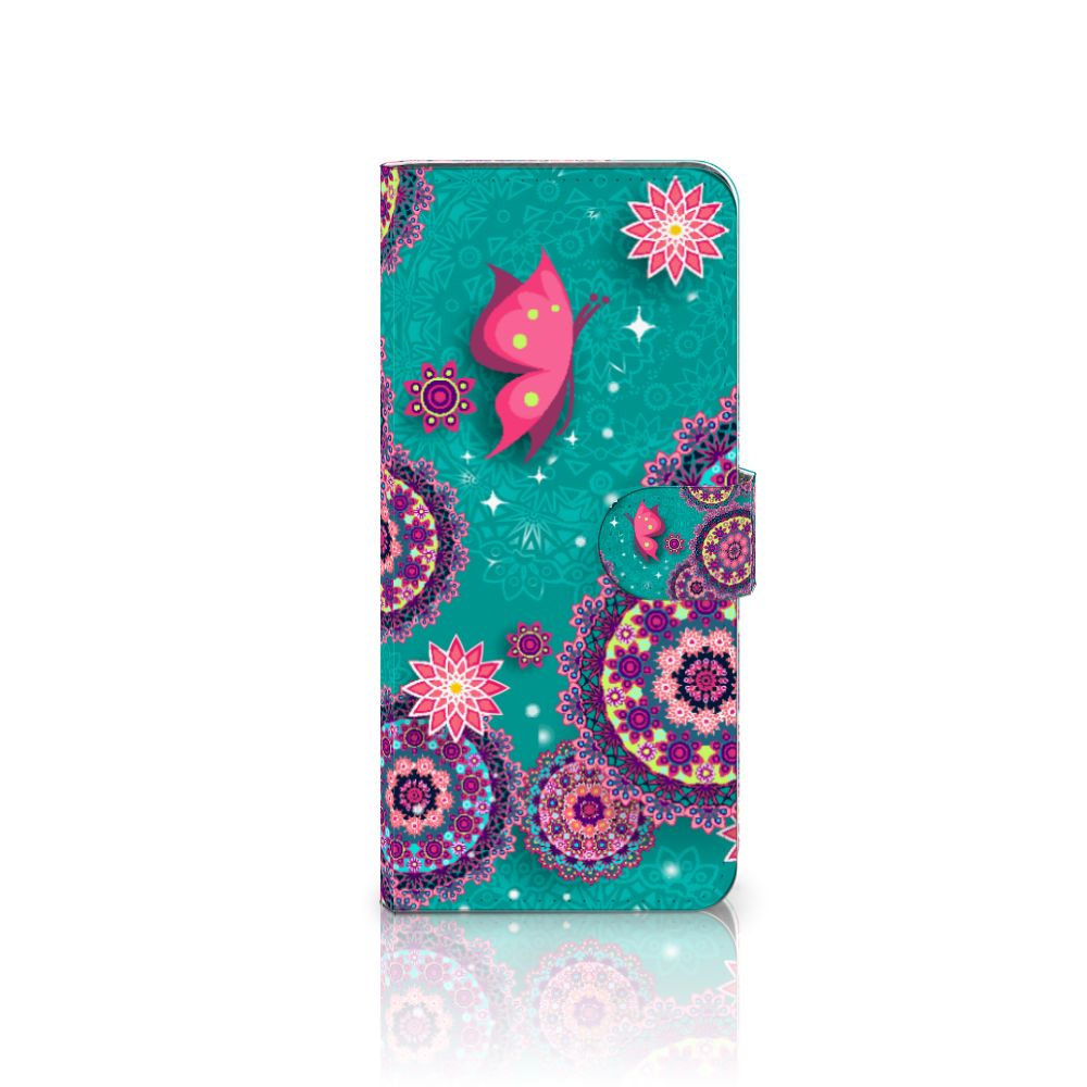 OnePlus 13 Hoesje Cirkels en Vlinders bookstyle turquoise design vlinders mandala