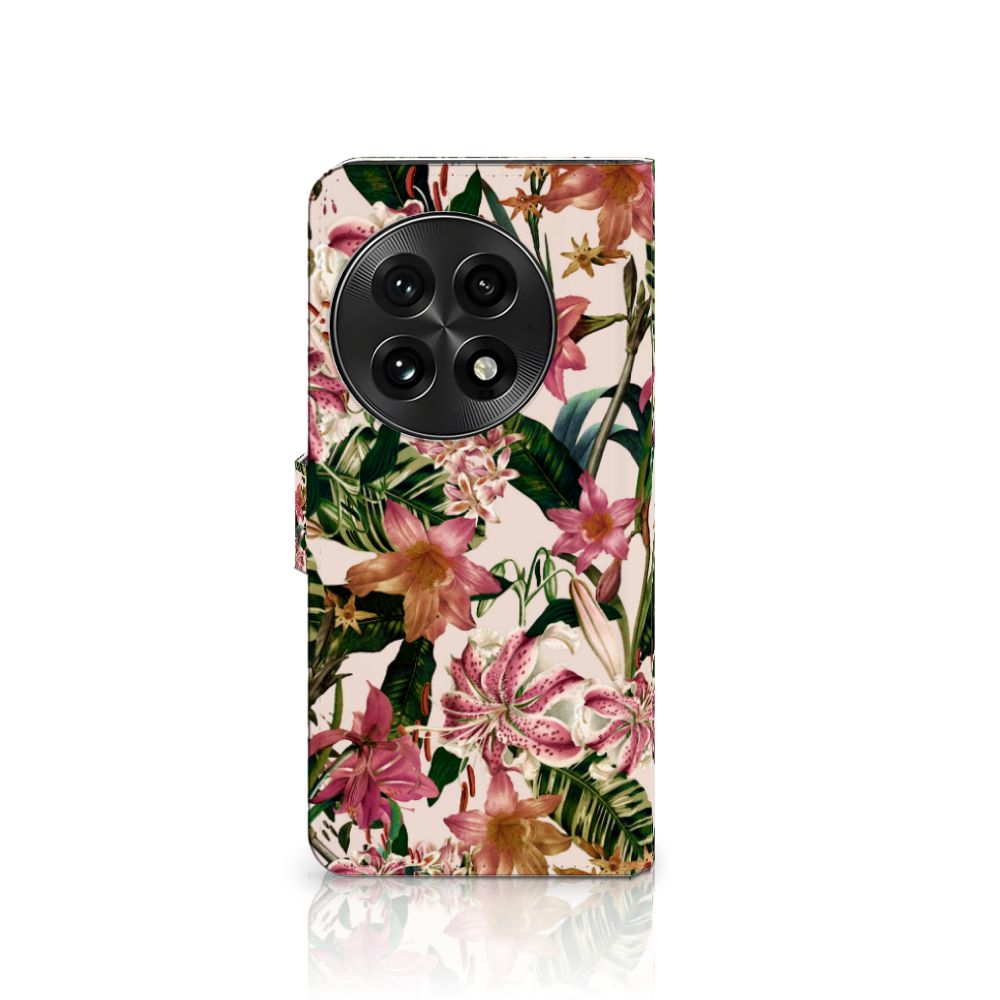 OnePlus 13 Hoesje Flowers boekhoes tropisch bloemen design voorkant
