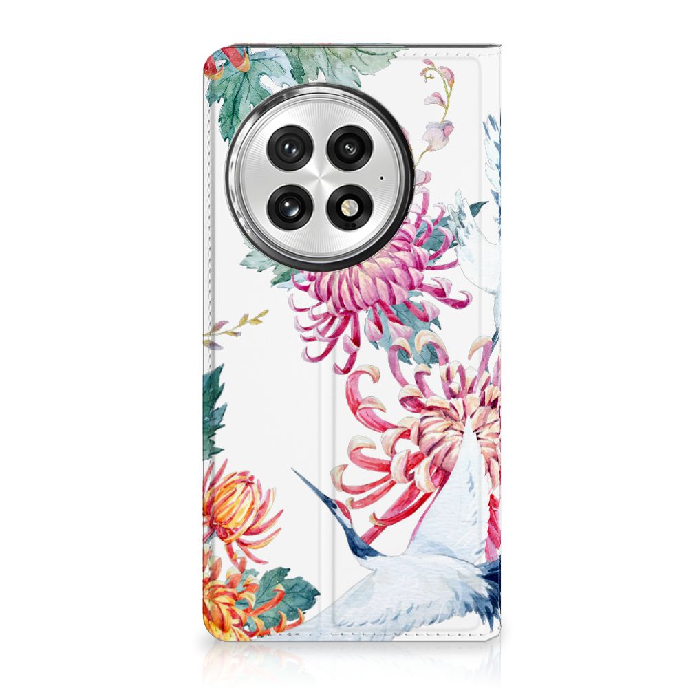 OnePlus 13 Hoesje maken Bird Flowers hoesje bloemen ooievaars aanzicht