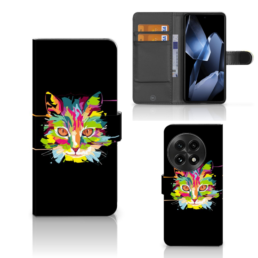 OnePlus 13 Leuk Hoesje Cat Color kattenkleur design voorkant zijkant
