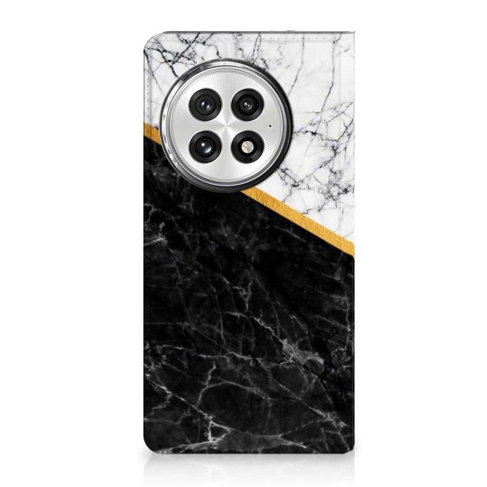 OnePlus 13 Standcase Marmer Wit Zwart hoesje zwartwit marmer aanzicht