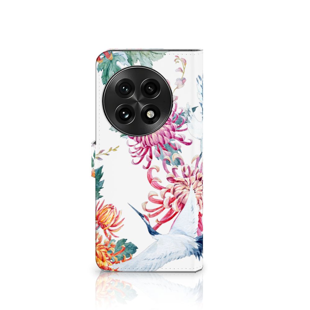 OnePlus 13 Telefoonhoesje met Pasjes Bird Flowers boekhoesje bloemen vogels aanzicht