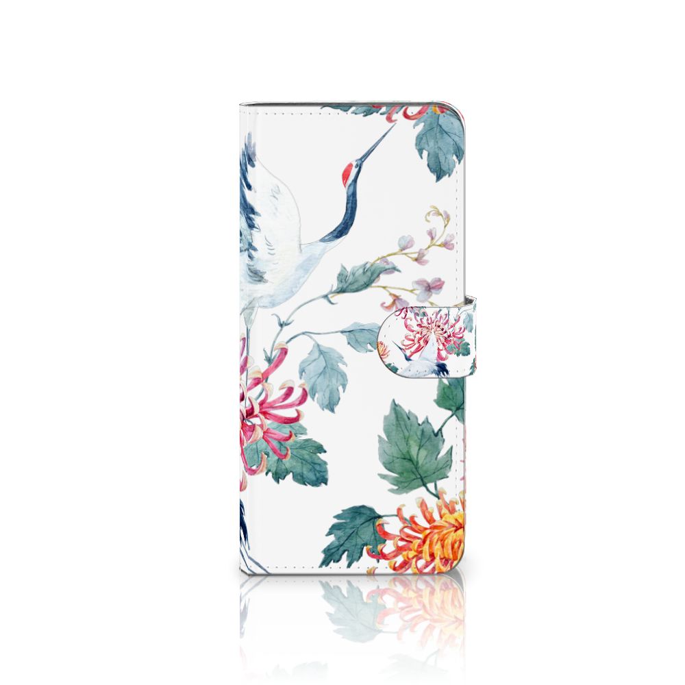 OnePlus 13 Telefoonhoesje met Pasjes Bird Flowers design bloemen ooievaar aanzicht