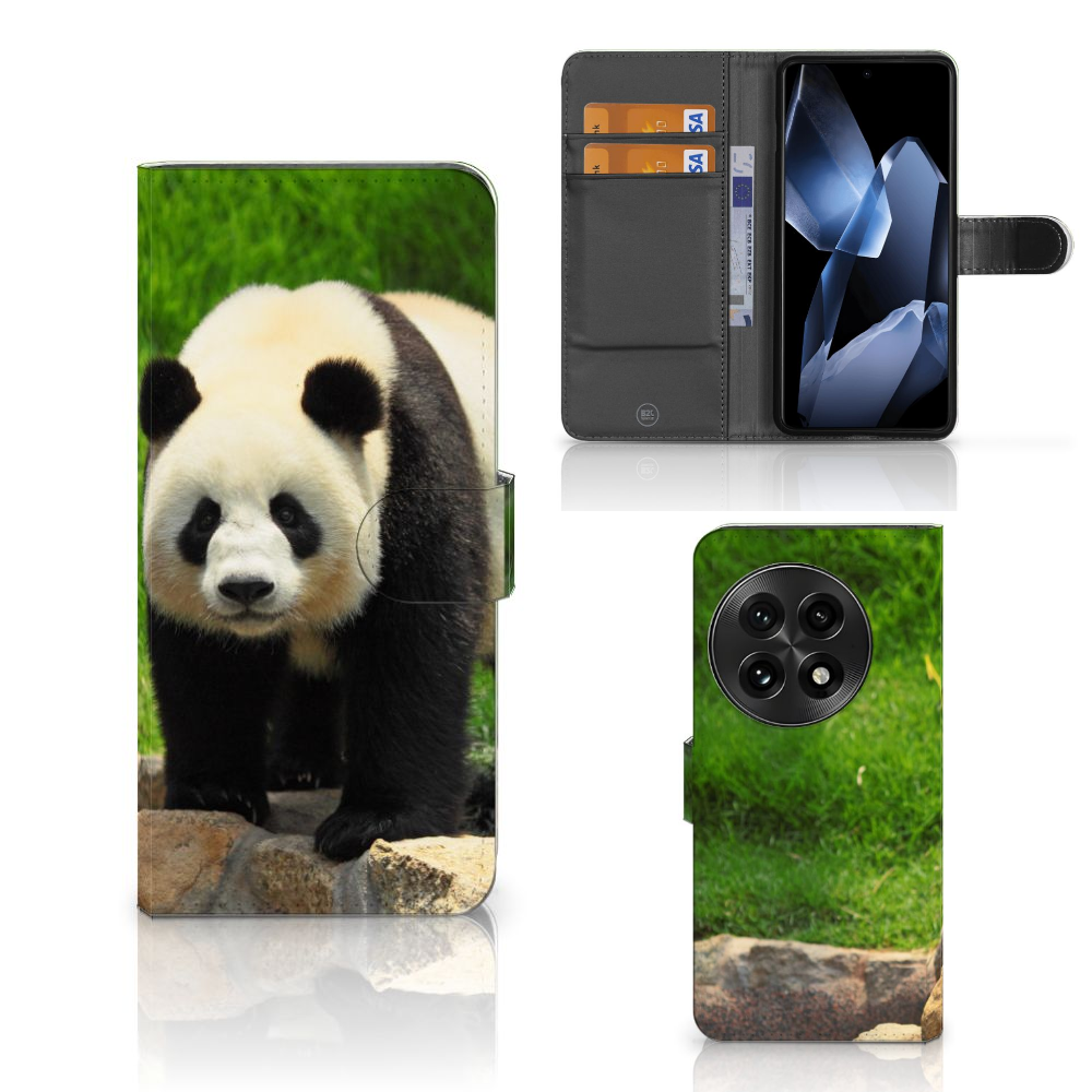 OnePlus 13 Telefoonhoesje met Pasjes Panda panda design voorzijde zijkant achterkant