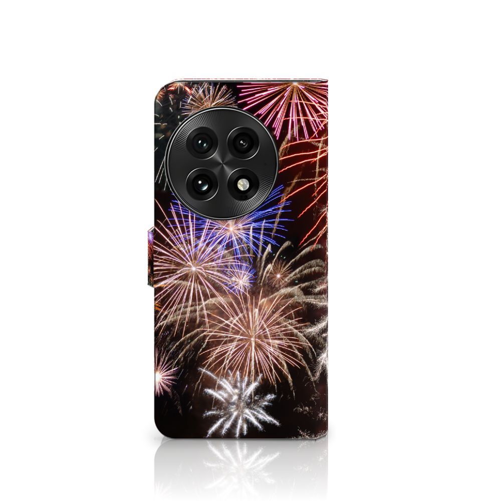 OnePlus 13 Wallet Case met Pasjes Vuurwerk siervuurwerk zwart kleurrijk aanzicht