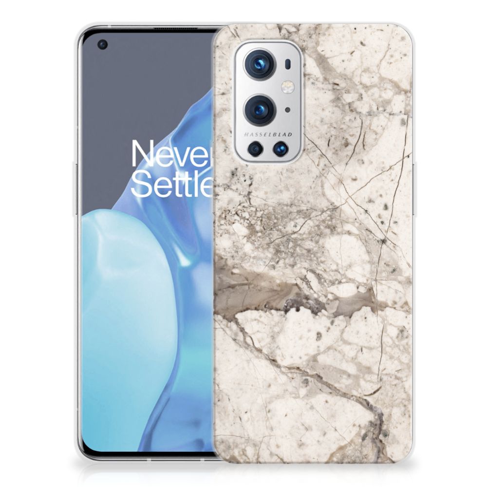 OnePlus 9 Pro TPU Siliconen Hoesje Marmer Beige achterkant met marmerdesign