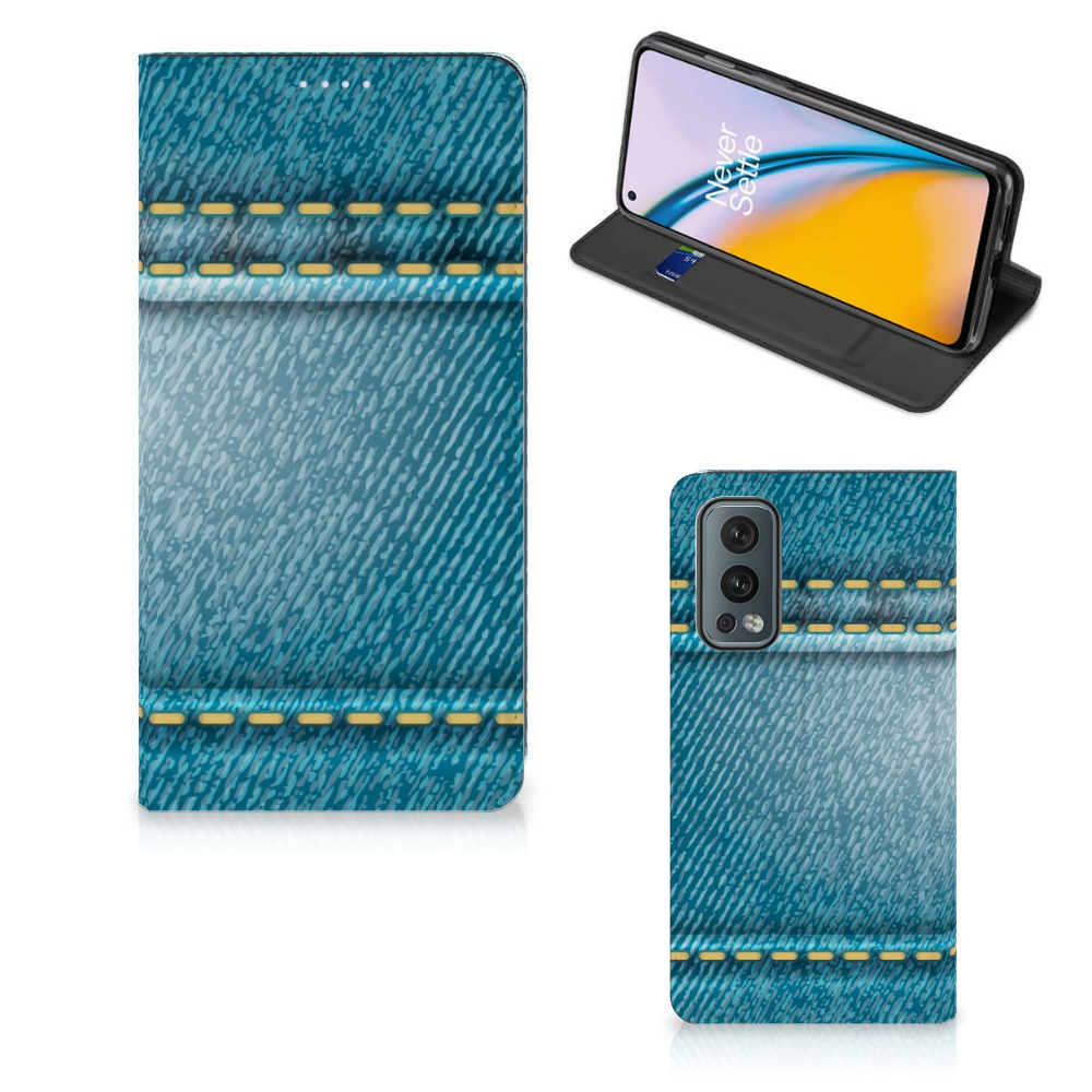 OnePlus Nord 2 5G Hippe Standcase Jeans standcase jeans voordeksel achterzijde