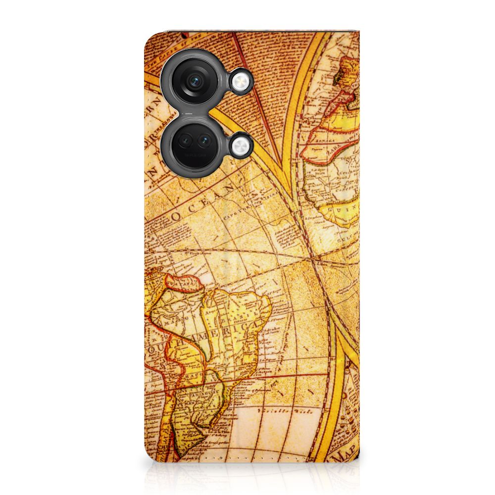 OnePlus Nord 3 Book Cover Kompas wereldkaart design voorkant