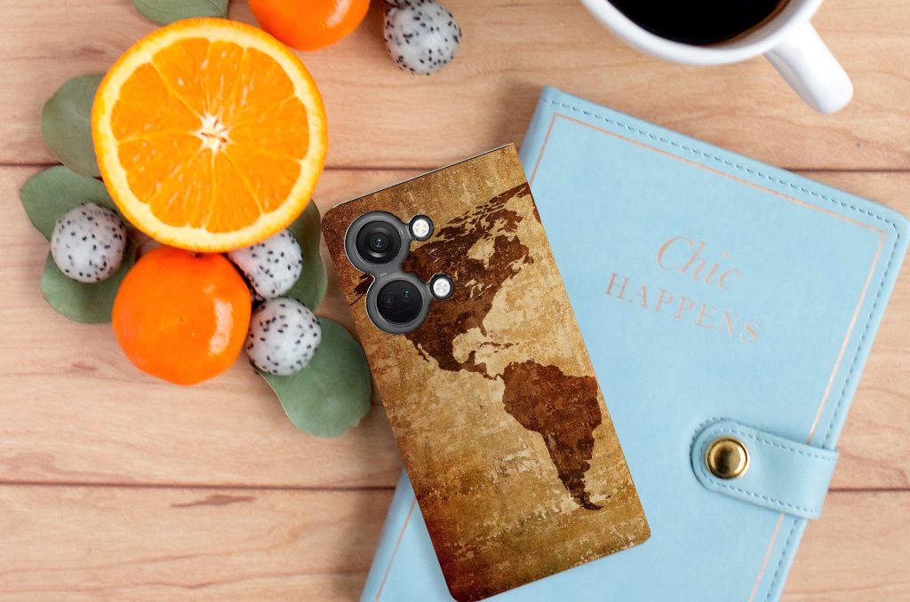 OnePlus Nord 3 Book Cover Wereldkaart hoesje wereldkaart aanzicht