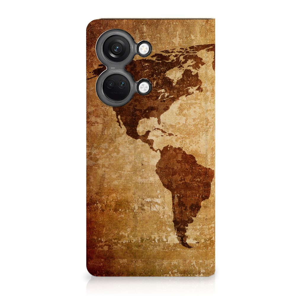OnePlus Nord 3 Book Cover Wereldkaart wereldkaart bruin achterkant