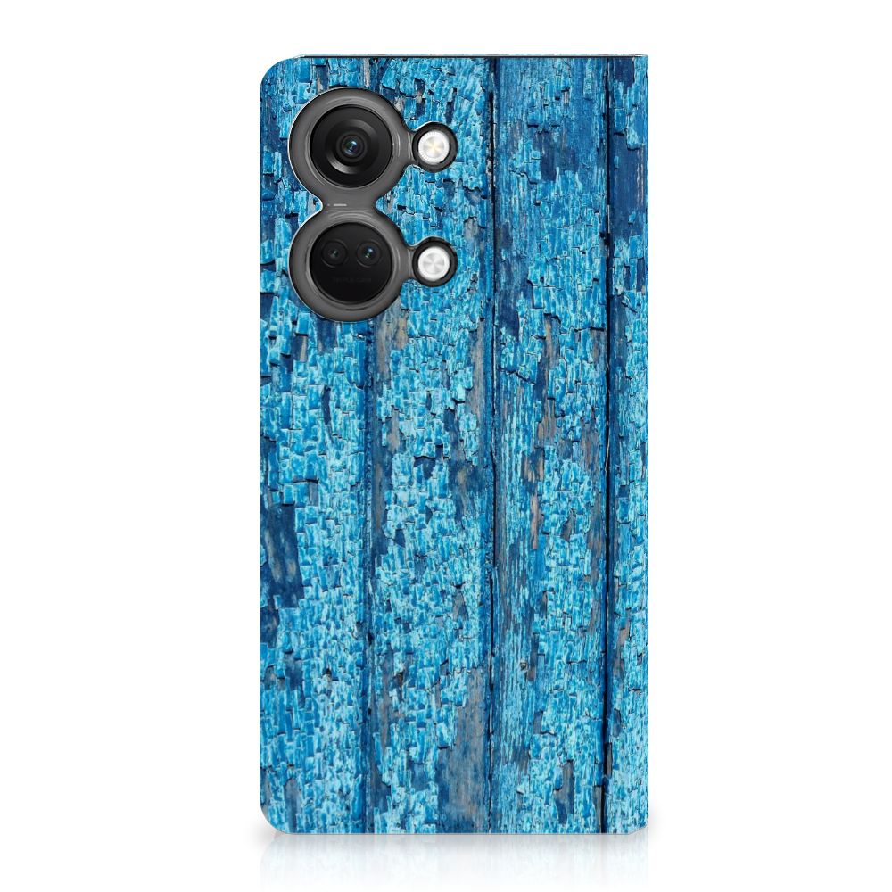 OnePlus Nord 3 Book Wallet Case Wood Blue design blauw hout achterkant