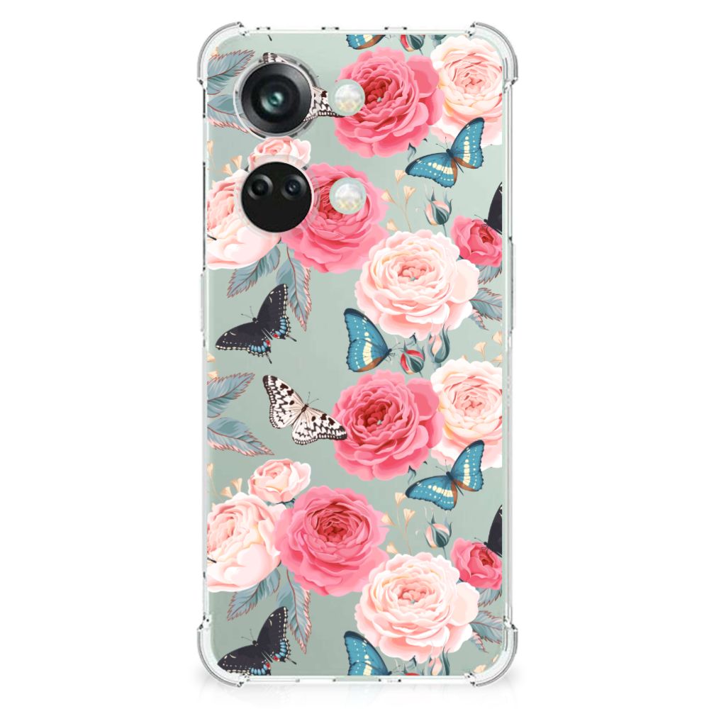OnePlus Nord 3 Case Butterfly Roses telefoonhoesje bloem ontwerp achterkant