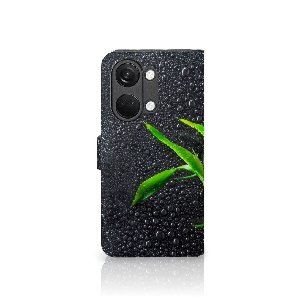 OnePlus Nord 3 Hoesje Orchidee design met bladeren en waterdruppels aanzicht
