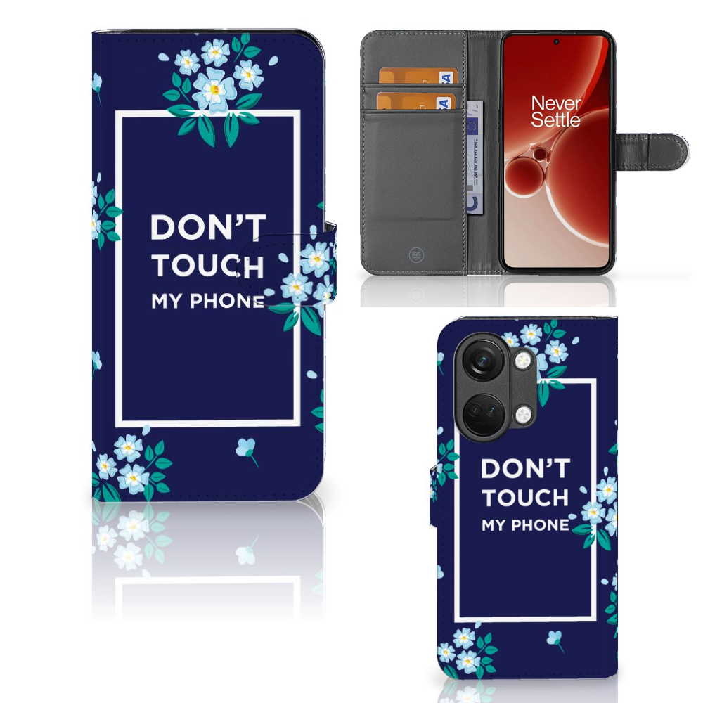 OnePlus Nord 3 Portemonnee Hoesje Flowers Blue DTMP voorkant zijkant binnenkant