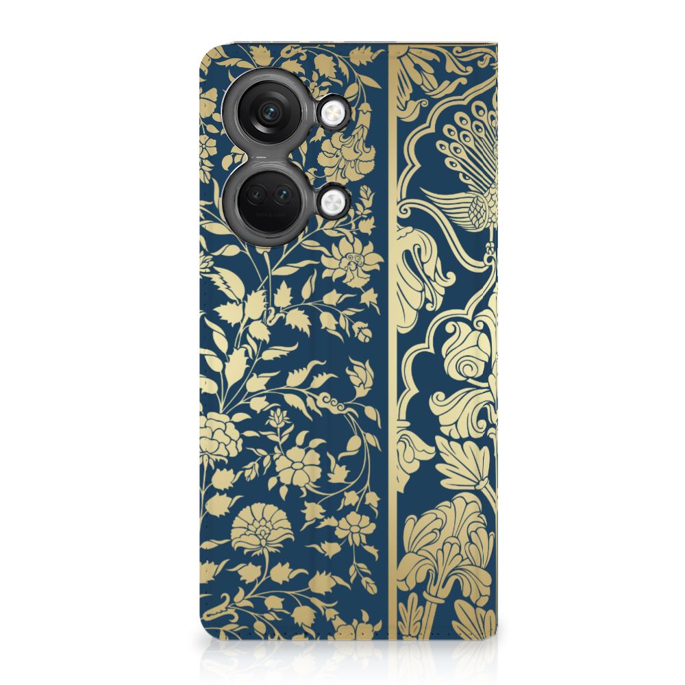 OnePlus Nord 3 Smart Cover Bosje Bloemen bloemen blauw goud textuur achterkant