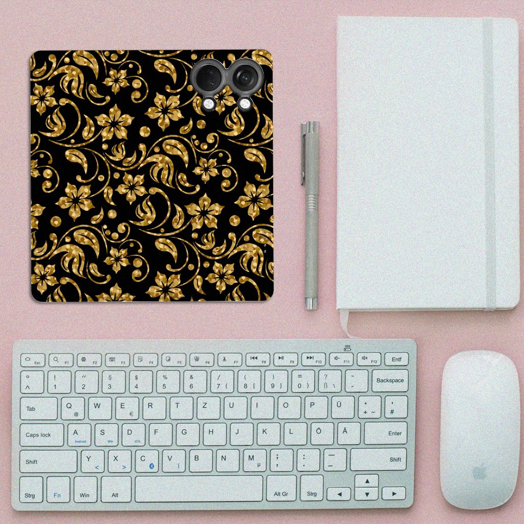 OnePlus Nord 3 Smart Cover Gouden Bloemen design bovenaanzicht
