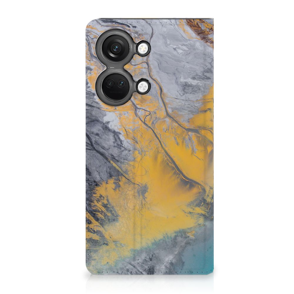 OnePlus Nord 3 Standcase Marble Blue Gold marmer blauw goud achterkant