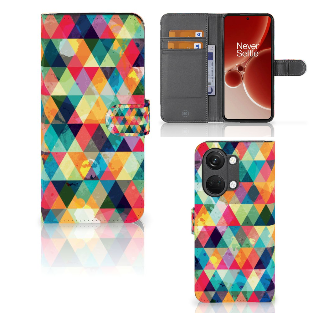 OnePlus Nord 3 Telefoon Hoesje Geruit telefoonhoesje kleurrijk ontwerp voorkant achterkant