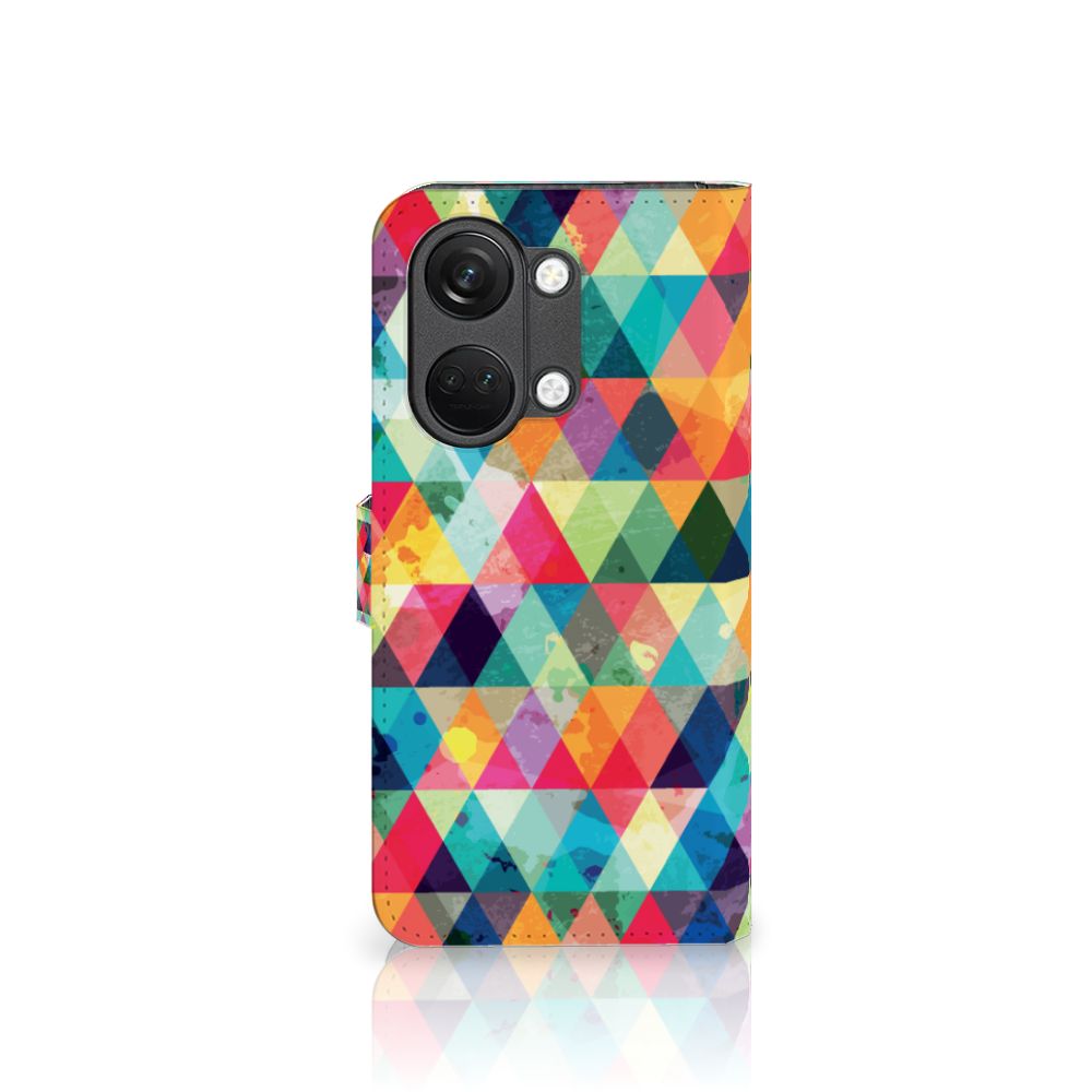 OnePlus Nord 3 Telefoon Hoesje Geruit bookcase design ruitjes kleurrijk aanzicht
