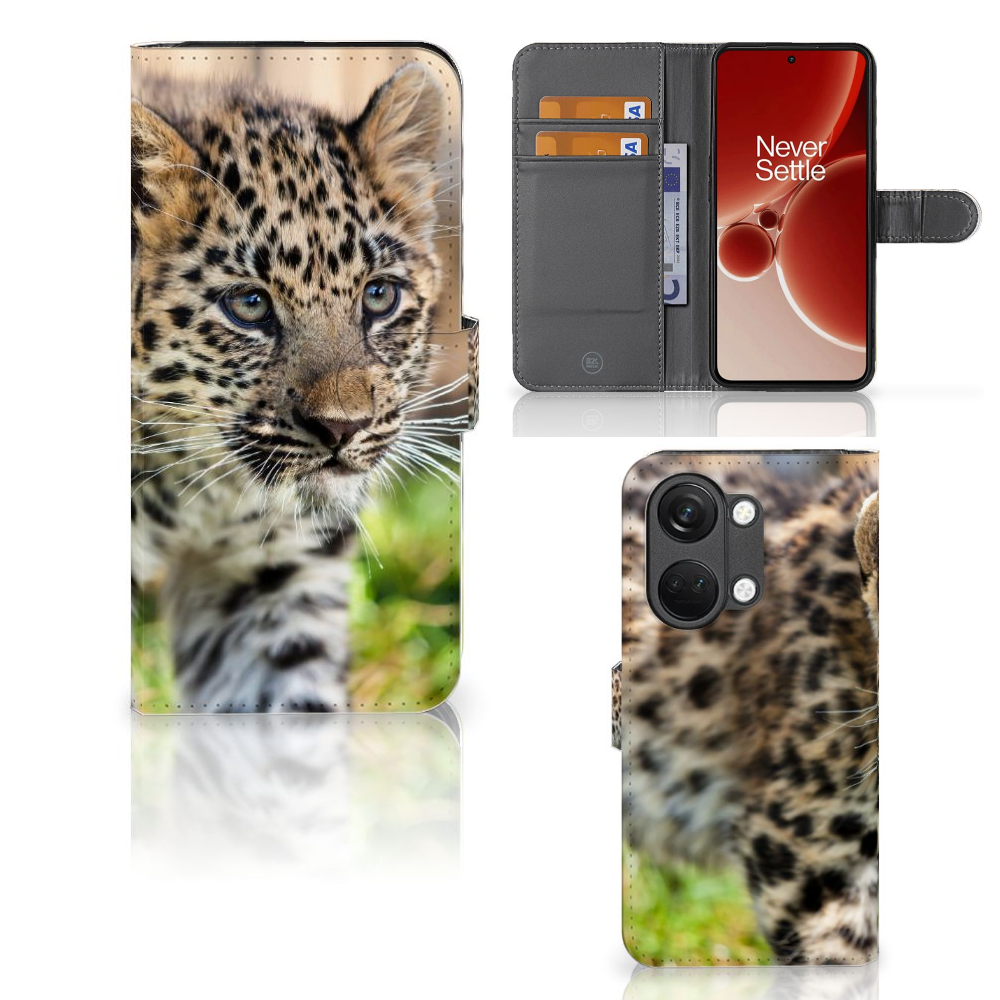 OnePlus Nord 3 Telefoonhoesje met Pasjes Baby Luipaard design baby luipaard aanzicht