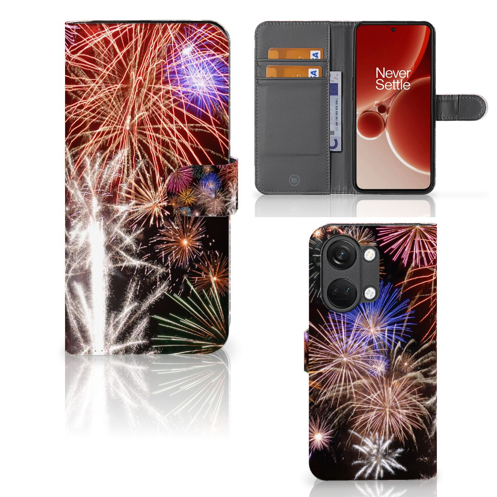 OnePlus Nord 3 Wallet Case met Pasjes Vuurwerk siervuurwerk design voorkant zijkant