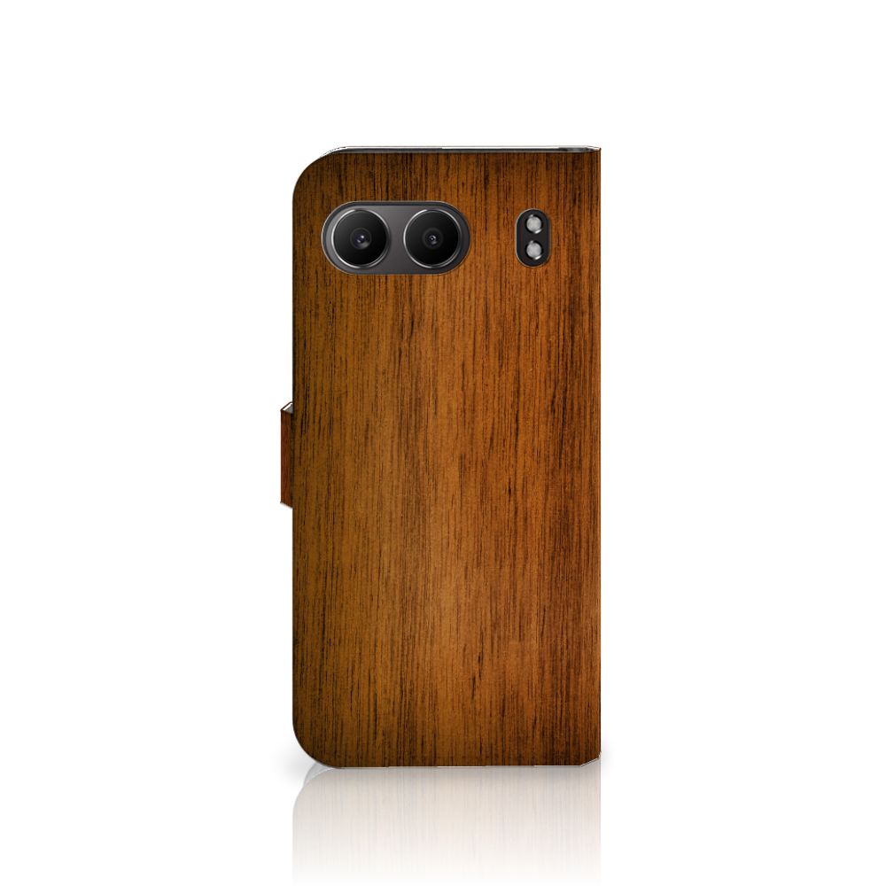 OnePlus Nord 4 Book Style Case Donker Hout hoes ontwerp achterkant