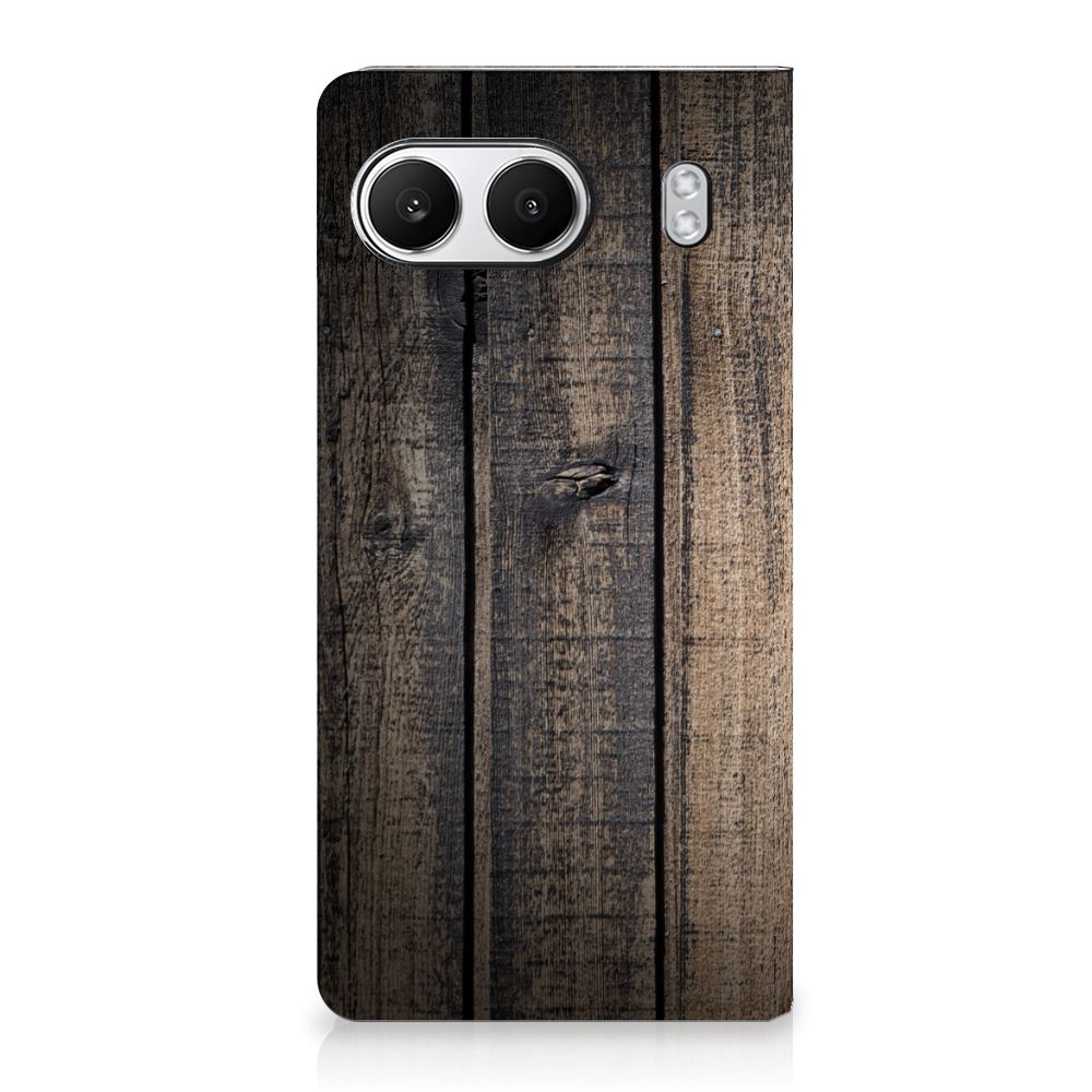 OnePlus Nord 4 Book Wallet Case Steigerhout houten design achterkant
